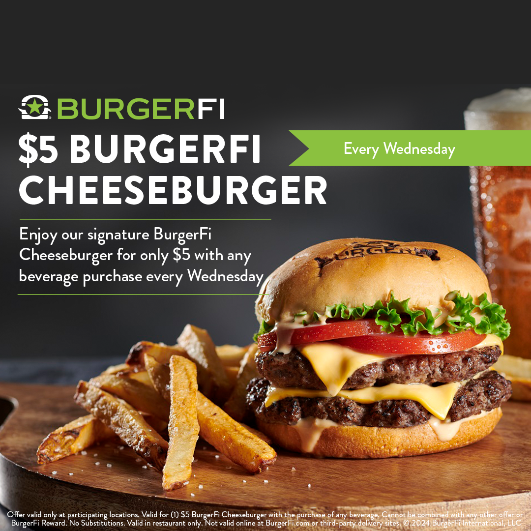 $5 Cheeseburger With Beverage Purchase Every Wednesday